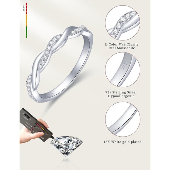 Women's B-0.18Carat-Twisted Eternity Ring Sterling Silver 18K White Gold Plated - Picture 4 of 7